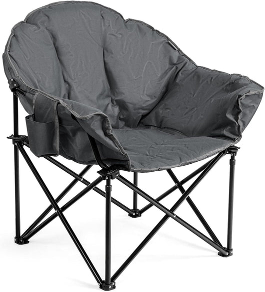 Sedia da Campeggio Pieghevole, Sedia Imbottita con Porta Bicchiere, per Campeggio Pesca Giardino Cortile Spiaggia, Struttura in Ferro (Grigio)