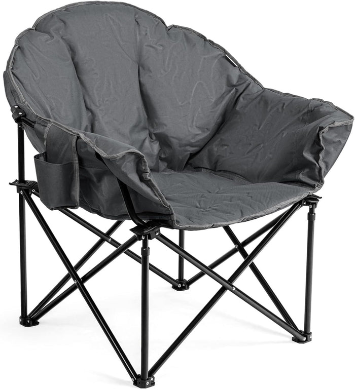 Sedia da Campeggio Pieghevole, Sedia Imbottita con Porta Bicchiere, per Campeggio Pesca Giardino Cortile Spiaggia, Struttura in Ferro (Grigio)