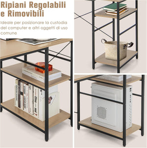 Scrivania Angolare per Computer con Supporto per Monitor, Scrivania Porta PC in Legno, Scrivania Salvaspazio e Moderna per Ufficio e Studio, 242 x 60 x 75 cm (Naturale)