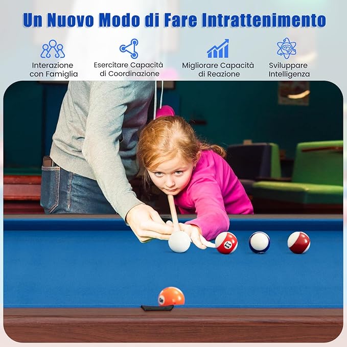 Tavolo da Biliardo, Tavolo da Gioco Biliardo in Legno con Set di Palline 2 Steccette 2 Gessi Triangolo Spazzola, Mini Tavolo da Biliardo per Sala Giochi bar Palestra, 122x61x76 cm