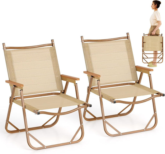 Set di 2 Sedie da Campeggio Pieghevoli, Sedie da Spiaggia Leggere con Telaio in Alluminio, Sedie da Giardino Portatili con Braccioli per Esterni, Portata 180 kg