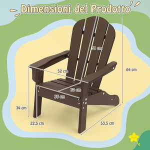 Sedia Adirondack per Bambini da Giardino, Sedie Ergonomica in HDPE con Schienale Inclinato e Braccioli, Poltrona per Interno ed Esterno, per Bambini 3 a 8 Anni, 52 x 53,5 x 64 cm (Marrone)