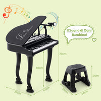 Pianoforte per Bambini a 37 Tasti, Set Pianoforte con Microfono Regolabile, Pianoforte con Funzione di Registrazione e Riproduzione, Giocattolo Tastiera Musicale per Bambini 3+ Anni (Nero)