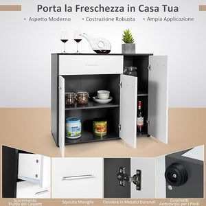 Mobile Credenza Moderno, Armadietto per Cucina con Cassetto e 3 Ante e Ripiano Regolabile, per Cucina, Sala da Pranzo e Soggiorno, 88 x 40 x 80 cm