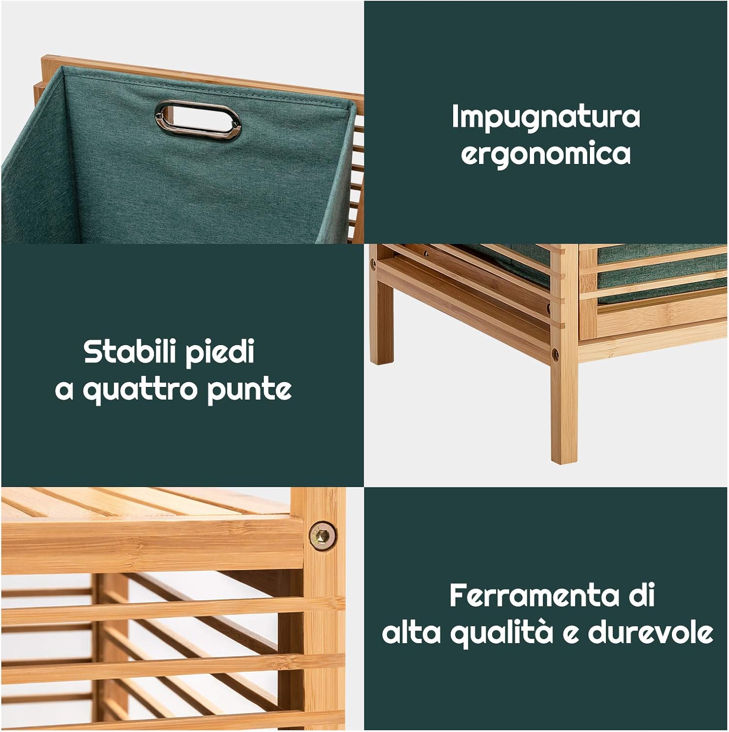 Armadietto da Terra Mobiletto Bagno 2 Ripiani Autoportante, con Sacco Portabiancheria, Adatto anche per Camera da Letto Salotto, in Bambù, 40,5 x 33 x 95,5 cm