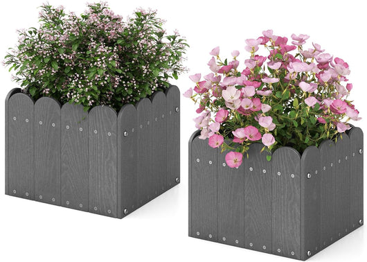 Set di 2 Fioriere Quadrate, Aiuola Rialzata in HDPE Resistente alle Intemperie con Aperture di Drenaggio, Letto Rialzato per Verdure, Fiori e Frutta per Giardino e Balcone (Grigio)