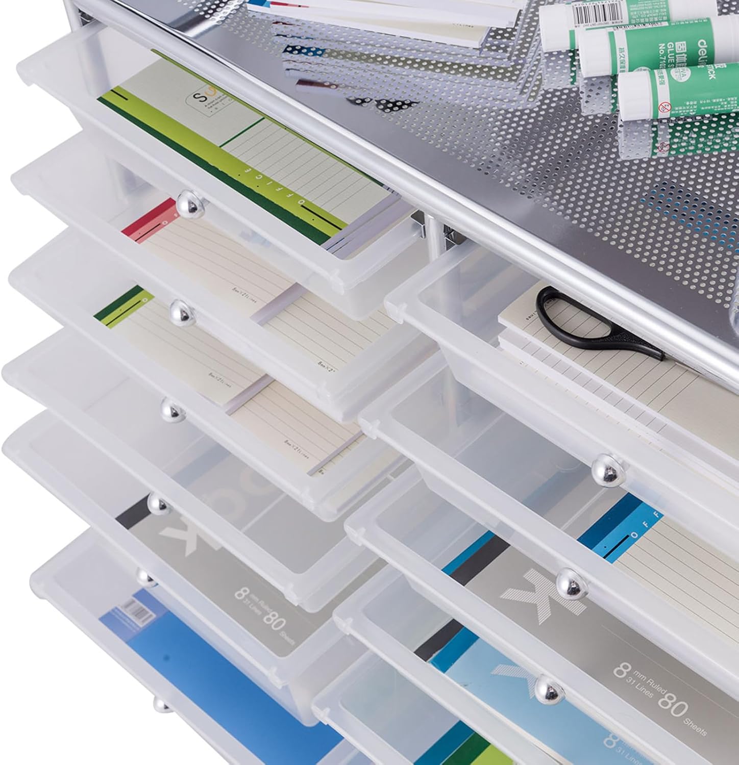 Carrello con 12 Cassetti con Ruote, Carrello di Stoccaggio Multiuso con Ampio Spazio di Archiviazione, Ideale per Casa Ufficio Domestico, 73,5 x 37 x 63 cm (Trasparente)