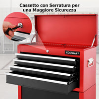 Cassettiera Portautensili a 6 Cassetti, Carrello per Attrezzi con Ruote Bloccabili, con Ripiano rimovibile e Serratura, 61,5 x 33 x 132 cm (Nero+Rosso)