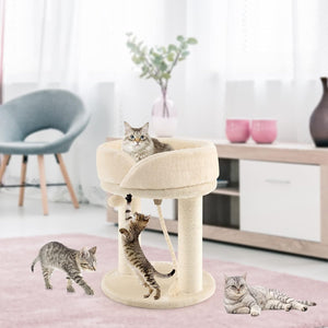 Tiragraffi per Gatti, Albero Tiragraffi Gatto con Cuccia in Peluche, Pallina, Corde e Tiragraffi in Sisal, Tiragraffi da Divano in Legno per Gatti Piccoli, 43 x 43 x 53 cm (Beige)