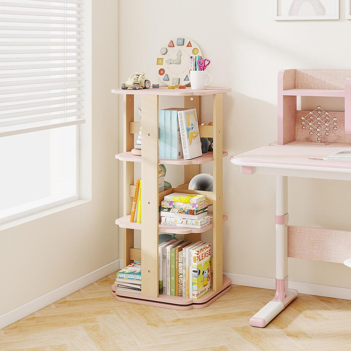 Libreria Girevole per Bambini, Scaffale per Libri in Legno a 3 Livelli con 12 Scomparti, Libreria Angolare e Salvaspazio per Camera da Letto, Studio e Soggiorno, 48 x 48 x 95,5 cm
