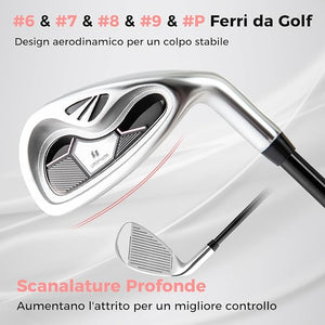 Set Completo di Mazze da Golf da Dona, Include Driver 460CC 1, Fairway 3, Ibrido 4, Ferri 6, 7, 8, 9 e P, Putter, 3 Copri Mazzetta e 1 Borsa per Destrimano