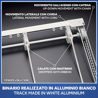 Bastone Tenda a Pacchetto Con Doppio Movimento, Binario Con Apertura Centrale a 6 Calate Lunghezza 160 CM Comando a sinistra
