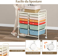 Carrello con 12 Cassetti con Ruote, Carrello di Stoccaggio Multiuso con Ampio Spazio di Archiviazione, Ideale per Casa Ufficio Domestico, 73,5 x 37 x 63 cm (Multicolore)