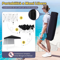 Gazebo Pop-up da Esterno 3 x 3 m, Gezebo Pieghevole con 1 Parete Laterale, Zaino Portatile e 4 Picchetti, Tendone Impermeabile e Resistente per Campeggio e Feste (Nero)