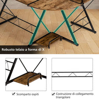 Scrivania Angolare di Metallo e Legno, Scrivania per Computer con Alzata per Monitor e Ripiano, Scrivania Moderna e Salvaspazio per Casa e Ufficio, Brown