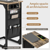 Set di 2 Tavolini a Forma di C, Tavolino da Divano e Letto in Metallo con 2 Prese Elettriche, 2 Porte USB e Tasca Laterale, Comodino per Piccoli Spazi, Salotto e Camera da Letto