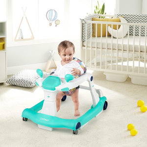 Girello per bambini 2 in 1, Girello con Altezza e Velocità Regolabili, Carillon con Luci e Cuscino Comodo, Primi Passi per Bambini 6-18 Mesi, Capacità di carico: 15 kg (Verde)