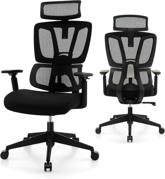 Sedia da Ufficio Ergonomica, Sedia da Scrivania Regolabile e Inclinabile, Sedia Girevole in Rete Traspirante, con Poggiatesta e Braccioli Regolabili, 72 x 72 x 117-126,5 cm