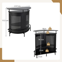 COSTWAY Tavolo Bar Semicircolare 110,5 x 48 x 112,5cm, Bancone Bar a 4 Ripiani con Scaffali di Stoccaggio e 3 Supporti per Calici, Piano Curvo, Fronte in Metallo Perforato e Poggiapiedi, Nero