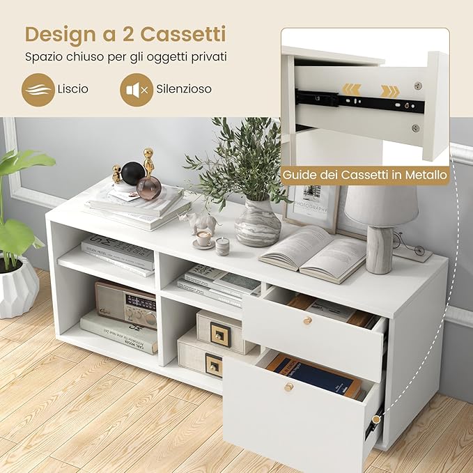 Credenza Buffet da Cucina, Armadio Buffet Moderno con Cassetti e Scomparti Aperti, Armadio da Cucina con Gambe in Metallo, per Cucina, Sala da Pranzo e Soggiorno, 108 x 39 x 50 cm
