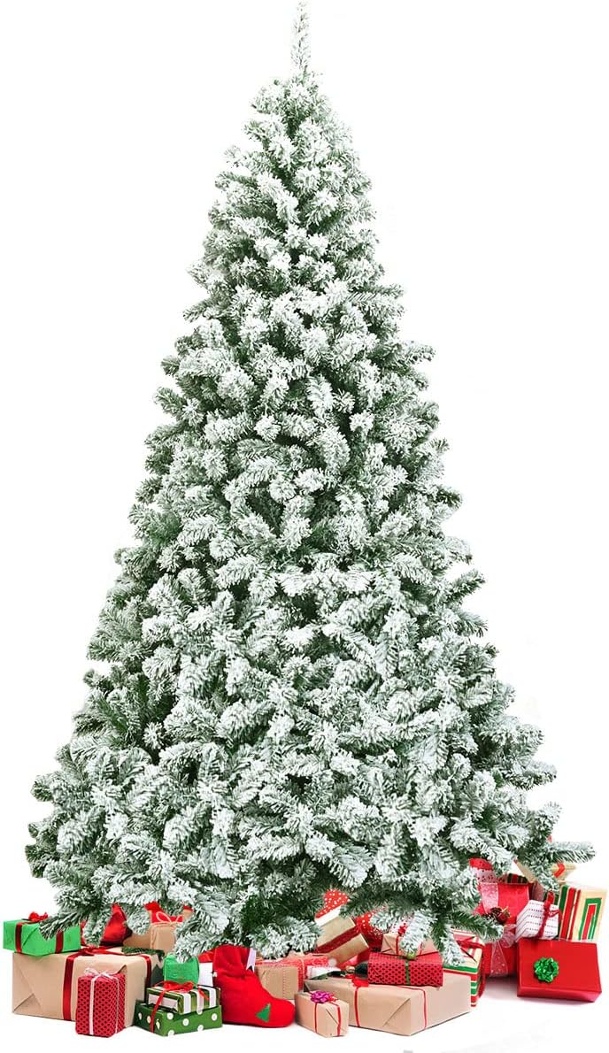Albero di Natale 135/180/225 cm, Albero di Natale Innevato in PVC, Albero di Natale Artificiale con 400/928/1364 Rami Folti e Realistici e Base di Metallo, Verde (225 cm)
