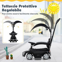3 in 1 Auto a Spinta, Mercedes-Benz Macchina Cavalcabile, con Schienale Regolabile Suono Barra di Spinta e Tettuccio, per Bambini 18-36 Mesi (Nero)
