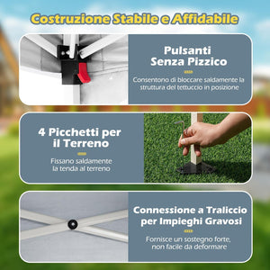 Gazebo Pop-up da Esterno 3 x 3 m, Gezebo Pieghevole con 1 Parete Laterale, Zaino Portatile e 4 Picchetti, Tendone Impermeabile e Resistente per Campeggio e Feste (Bianco)