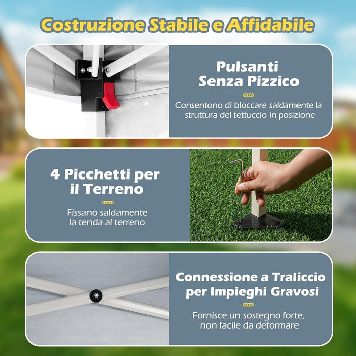 Gazebo Pop-up da Esterno 3 x 3 m, Gezebo Pieghevole con 1 Parete Laterale, Zaino Portatile e 4 Picchetti, Tendone Impermeabile e Resistente per Campeggio e Feste (Bianco)