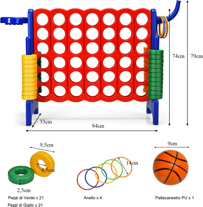 Forza 4 gigante, Set forza 4 per bambini e adulti, Con canestro e gioco di lancio, Perfetto per feste di compleanno e vacanze (Blu)