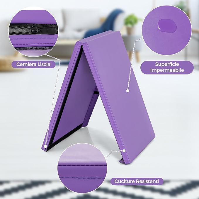 Tappetino Yoga Pieghevole e Portatile, Tappeto Palestra Spesso e Morbido con Maniglie, Tappeto Fitness per Case e Palestra, 180 x 60 x 4 cm