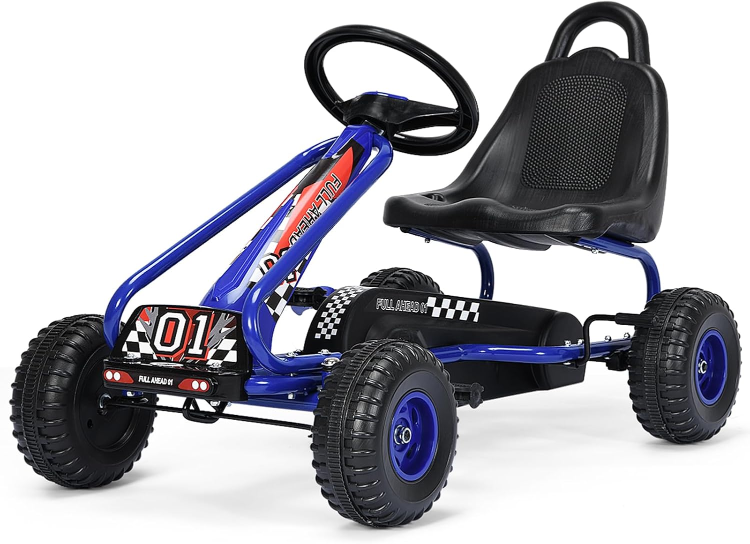 Go Kart a Pedali per Bambini, Go Kart Veicolo con Sedile Regolabile e Freno a Mano, per Bambini 3-6 Anni, Portata Massima 30 kg (Blu)