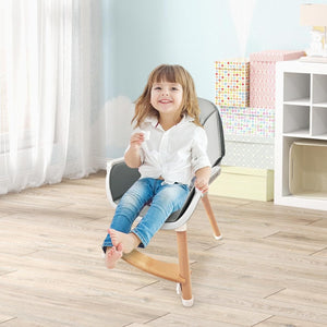 Seggiolone per Bambini con Vassoio Regolabile, Seggiolone in Legno con Cuscino per Seduta Rimovibile, Gambe Staccabile (Grigio)