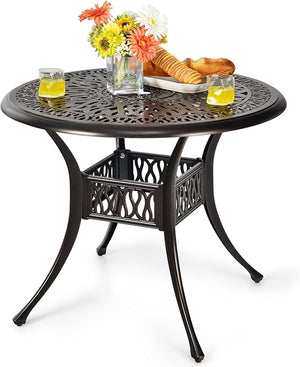 Tavolo da Pranzo Giaridno 91 cm, Tavolo da Bistro con Foro per Ombrellone da 5 cm, Tavolino Rotondo per Giardino Balcone Terazza, Portata 75 kg