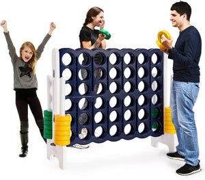Forza 4 Gigante da 104 cm per Bambini e Adulti, Set Forza 4 per Interni ed Esterni con 42 Anelli Giganti e Dispositivo di Scorrimento a Sgancio Rapido, Perfetto per Feste e Vacanze, Blu