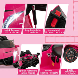 Lamborghini Macchina Elettrica per Bambini, Auto Elettrica Cavalcabile con Telecomando Luci LED, 3 Velocità, 3-6 km/h, Modalità Dondolo, per Bambini 3-8 Anni (Rosa)