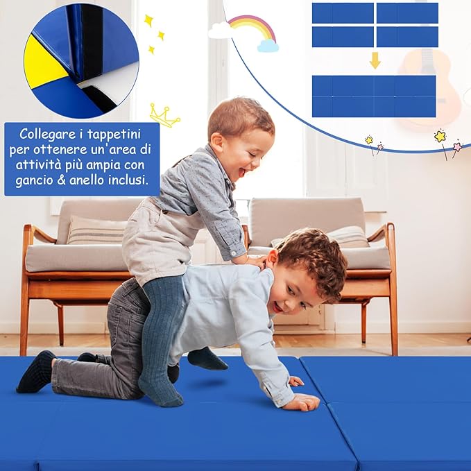 Tappetino da Yoga Spesso, Tappetino Fitness Pieghevole e Portatile con Imbottitura in EPE, Cerniera e Maniglie, Materassino Allenamento da Casa e Palestra,180 x 60 x 5 cm