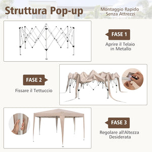 Gazebo Pop-Up Pieghevole 4 x 3,5 m, Gazebo da Giardino Impermeabile, Regolabile in Altezza, Tenda da Giardino con Borsa di Trasporto, per Campeggio e Feste