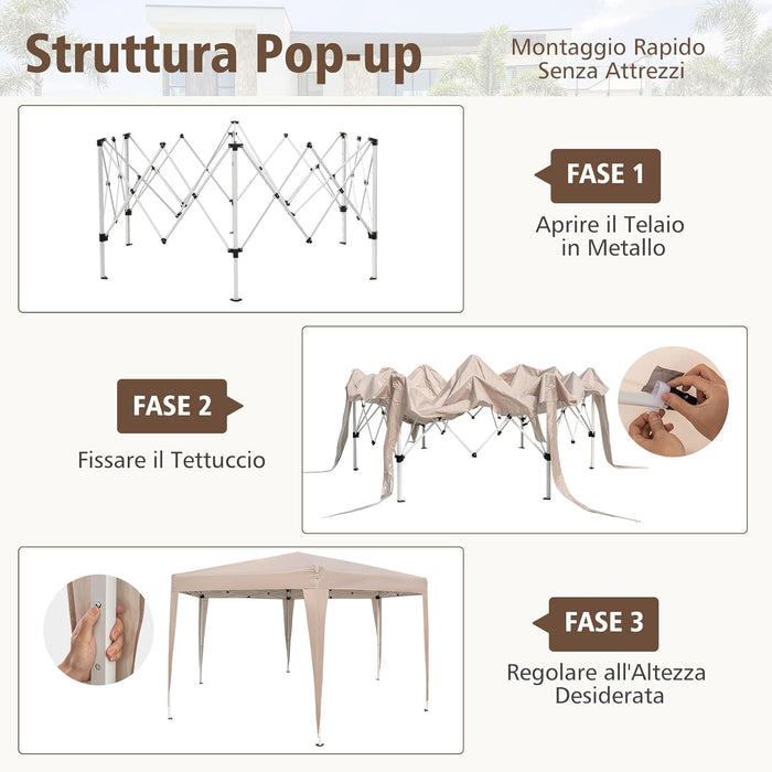 Gazebo Pop-Up Pieghevole 4 x 3,5 m, Gazebo da Giardino Impermeabile, Regolabile in Altezza, Tenda da Giardino con Borsa di Trasporto, per Campeggio e Feste