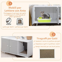 Mobile per Lettiera per Gatti 90 x 50 x 50 cm, Cassetta Igienica per Gatti con Doppia Anta, Divisore, Ingresso Avvolgibile, Tiragraffi e Gambe di Metallo Solido (Grigio)
