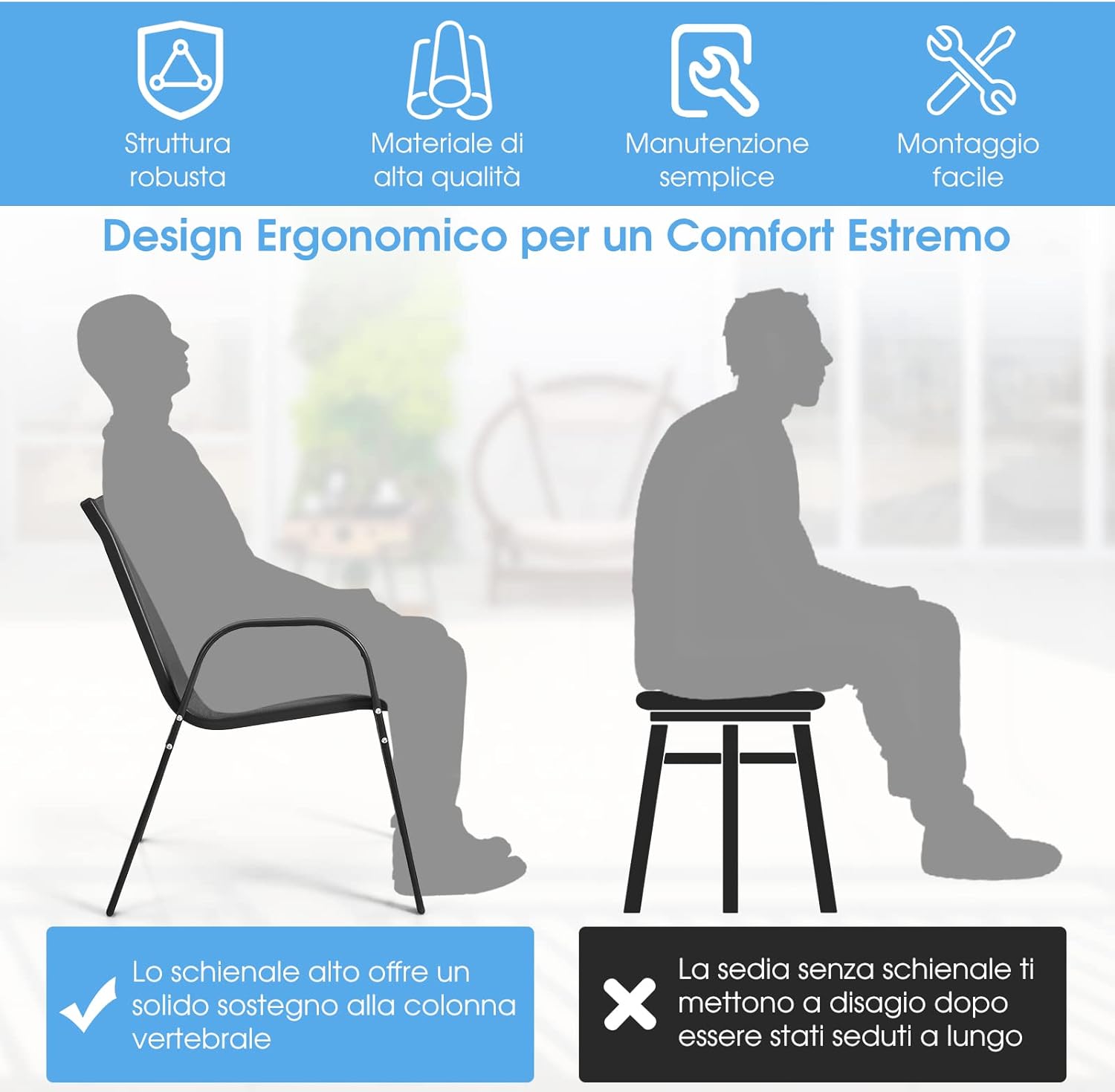 Tavoli con 2 Sedie da Giardino in Acciaio Antiruggine e Tessutto Traspirante, Set di Mobili da Esterno con Tavolino Rotondo in Vetro e Sedie Ergonomiche, Ideale per Balcone e Cortile