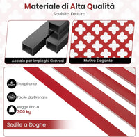 Panchina da Esterno, Panca da Giardin in Metallo con Schienale Traforato, Sedile a Doghe e Braccioli, Panchina Moderna per Cortile, Terrazzo e Giardino, Portata 300 kg (Rosso)