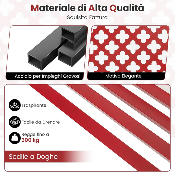 Panchina da Esterno, Panca da Giardin in Metallo con Schienale Traforato, Sedile a Doghe e Braccioli, Panchina Moderna per Cortile, Terrazzo e Giardino, Portata 300 kg (Rosso)