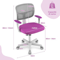 Sedia per Scrivania per Bambini, Sedia per Computer per Bambini con Altezza Regolabile, Ruote con Freni, Sedile Girevole a Rete, Sedia Ergonomica per Bambini 3-10 Anni (viola)