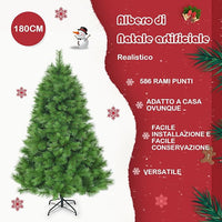 Albero di Natale Artificiale 180/210 CM, Albero di Natale con 586/808 Rami Folti e Base di Metallo, Ideale per Casa, Ufficio e Negozio, Verde (180 CM)