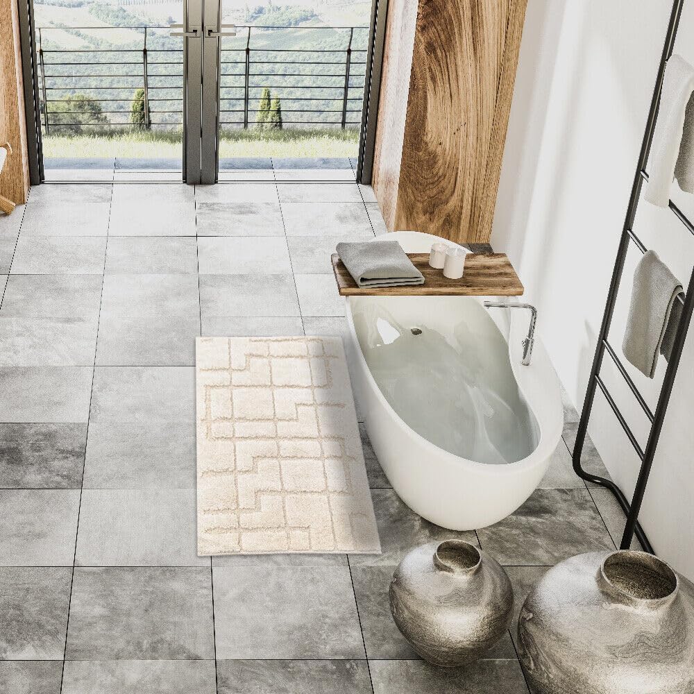 Tappeto Bagno Puro Cotone Morbido 3D Camera Sendiletto Elegante Lavabile Panna 55x90 cm