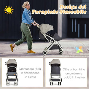 Passeggino Leggero per Bambini, Carrozzina con Schienale Regolabile, Passeggino Pieghevole con Ruote Universali, Sacco a fondo,per Bambini 0-36 Mesi, Portata 15 kg(Grigio)