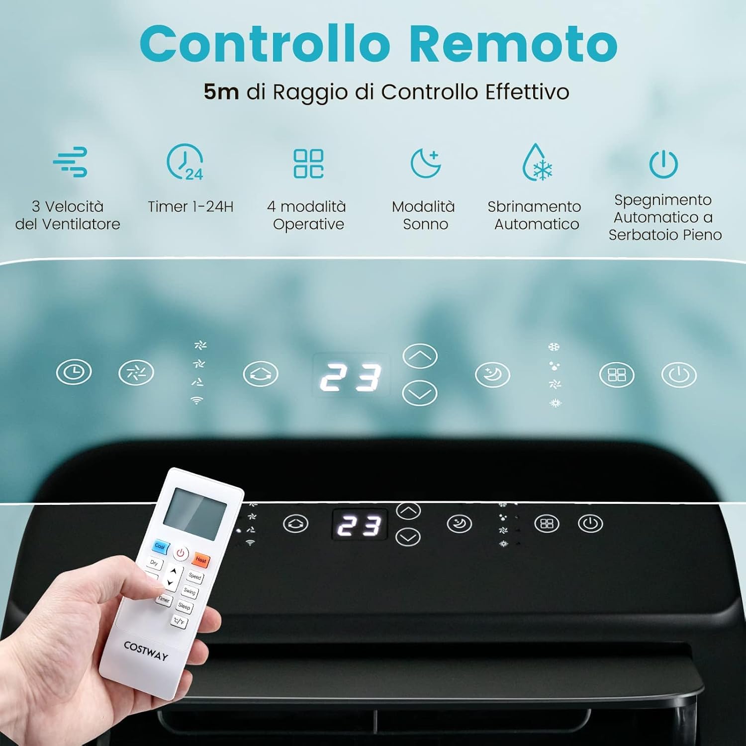 Condizionatore Portatile Caldo e Freddo, 14000BTU/4,1kW, 4 in 1 con Raffreddamento, Riscaldamento, Ventola, Deumidificazione, 24H Timer, R290 (14000BTU|28m²+|Pro) [Classe di efficienza energetica A]