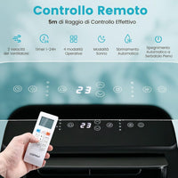 Condizionatore Portatile Caldo e Freddo, 14000BTU/4,1kW, 4 in 1 con Raffreddamento, Riscaldamento, Ventola, Deumidificazione, 24H Timer, R290 (14000BTU|28m²+|Pro) [Classe di efficienza energetica A]