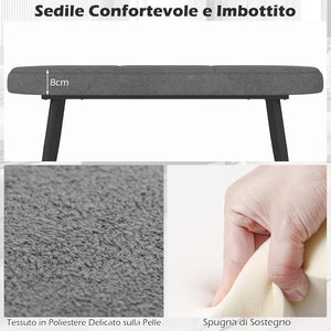 Panca Scarpiera da 113 cm, Panca da Ingresso con Cuscino Imbottito in Spugna e Gambe Metalliche Solide, Panca Fondo Letto per Soggiorno Camera da Letto, Carico 300 kg (Grigio)