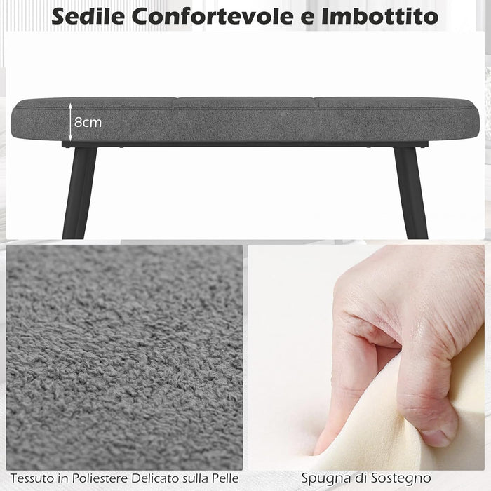 Panca Scarpiera da 113 cm, Panca da Ingresso con Cuscino Imbottito in Spugna e Gambe Metalliche Solide, Panca Fondo Letto per Soggiorno Camera da Letto, Carico 300 kg (Grigio)